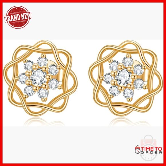 14K Solid Gold Sunflower Stud Earrings for Women Flower Jewelry Gift